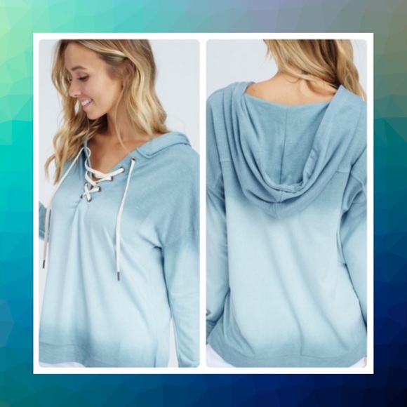 Tops - New Blue Ombré, Lace-Up Hoodie, Size M